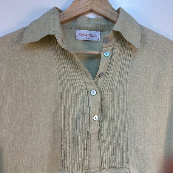 Kinga Csilla Mabel Blouse Oversized 100% Linen Shirt Sandstone Size Large - Picture 11 of 12
